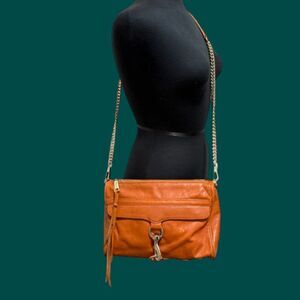 Rebecca Minkoff MAC Leather Crossbody Bag Chain Strap‎ Cognac Brown Purse